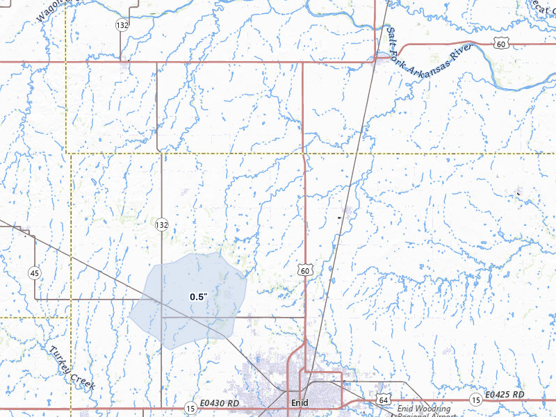 NEXRAD radar-signature map of the hail storm over Enid, OK on May 30, 2026