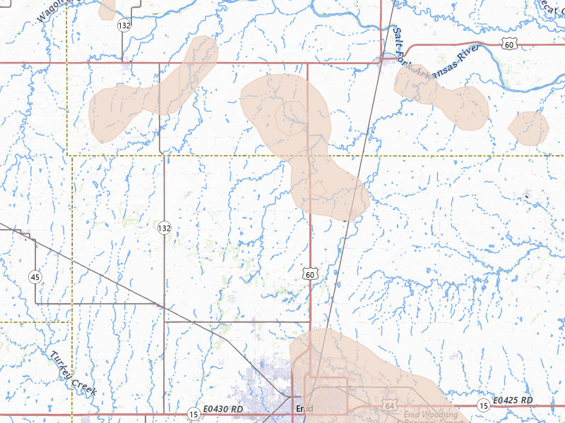 Radar-estimated hail-size map of the storm over Enid, OK on Jun 1, 2026