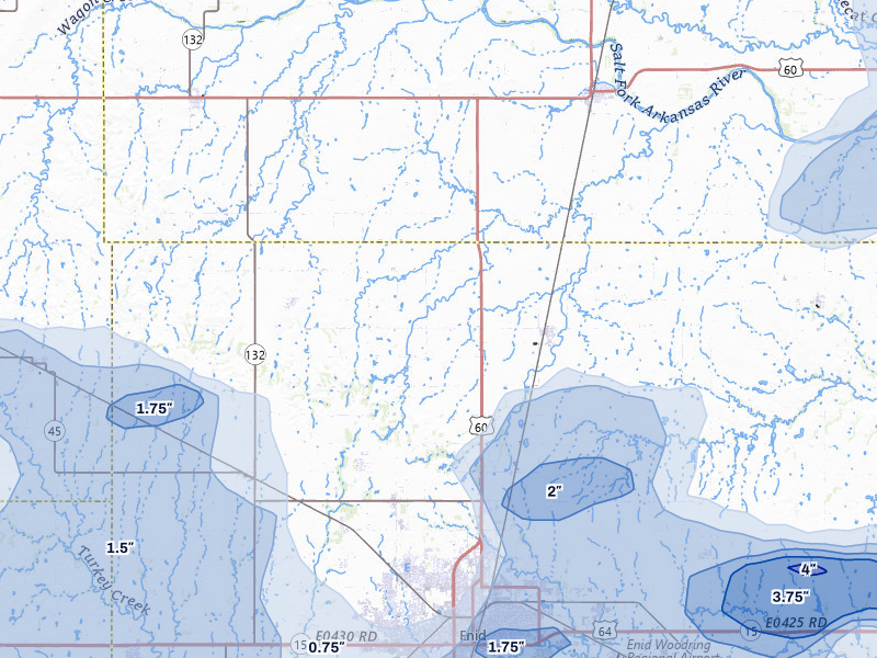 NEXRAD radar-signature map of the hail storm over Enid, OK on Jun 26, 2026