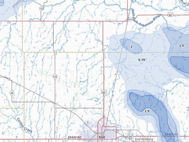 NEXRAD radar-signature map of the hail storm over Enid, OK on Jul 4, 2026