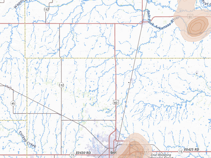 Radar-estimated hail-size map of the storm over Enid, OK on Jul 11, 2026