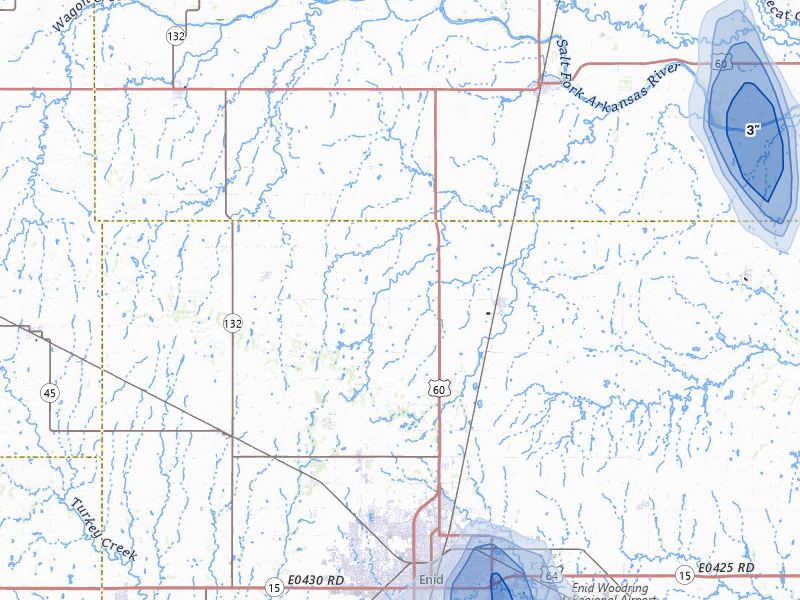 NEXRAD radar-signature map of the hail storm over Enid, OK on Jul 11, 2026