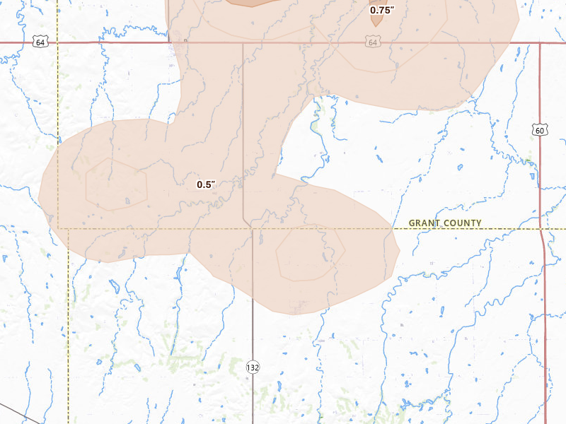 Radar-estimated hail-size map of the storm over Enid, OK on Aug 6, 2026