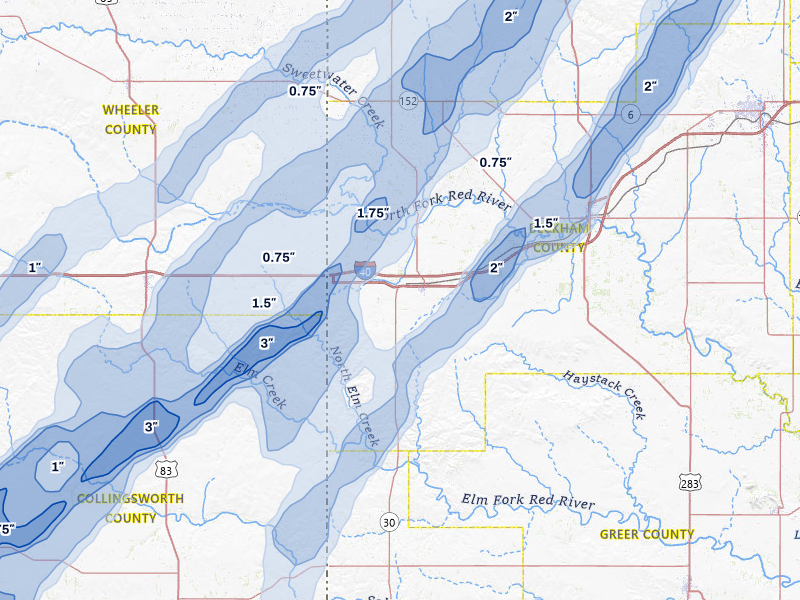 NEXRAD radar-signature map of the hail storm over Erick, OK on Mar 5, 2026