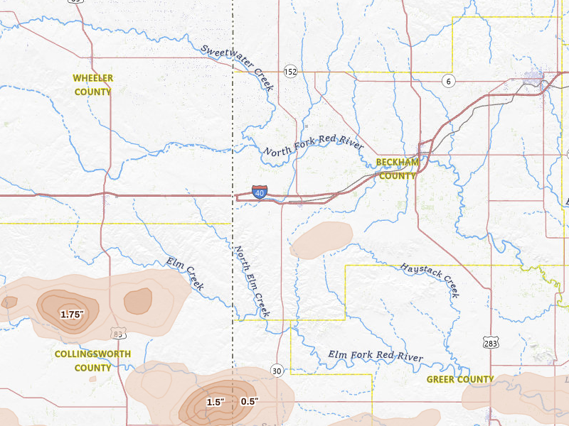 Radar-estimated hail-size map of the storm over Erick, OK on Mar 31, 2026
