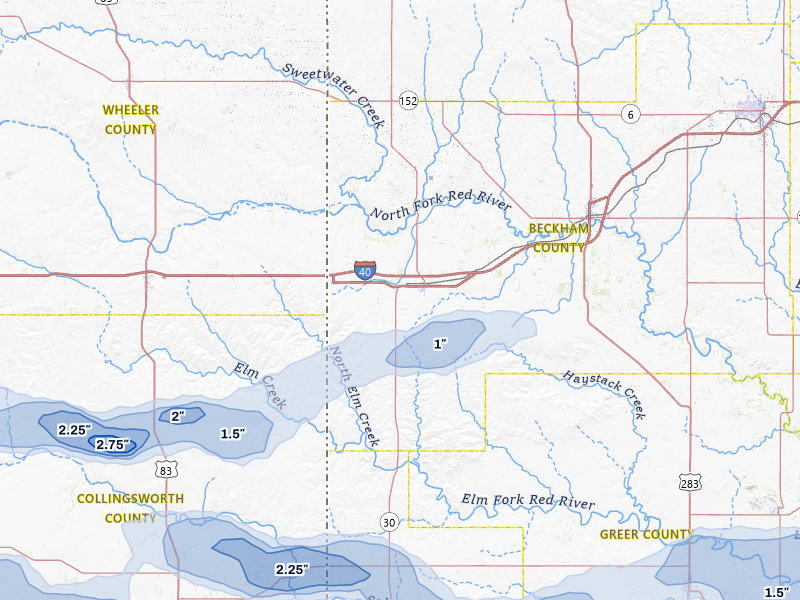 NEXRAD radar-signature map of the hail over Erick, OK