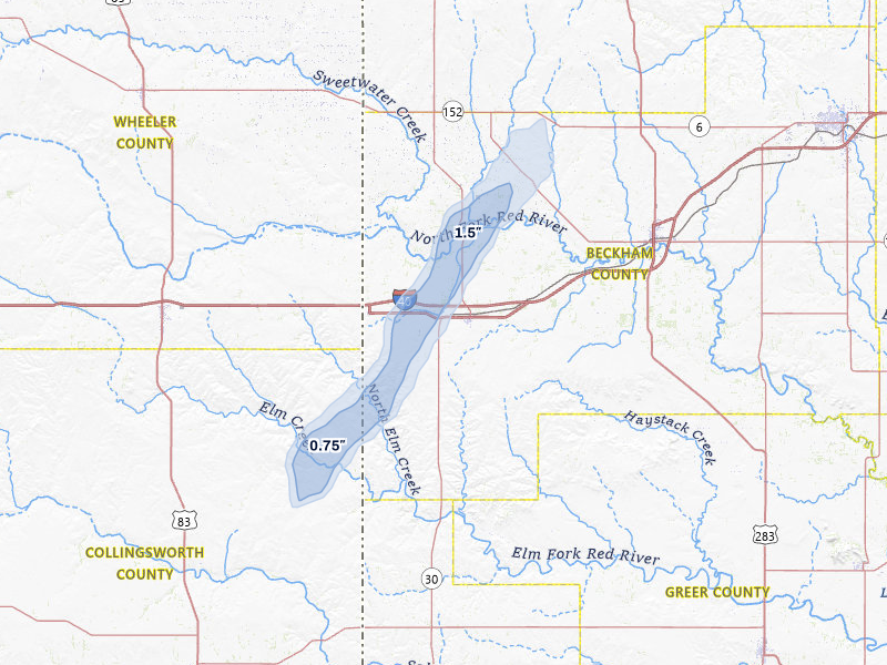 NEXRAD radar-signature map of the hail storm over Erick, OK on Apr 1, 2026
