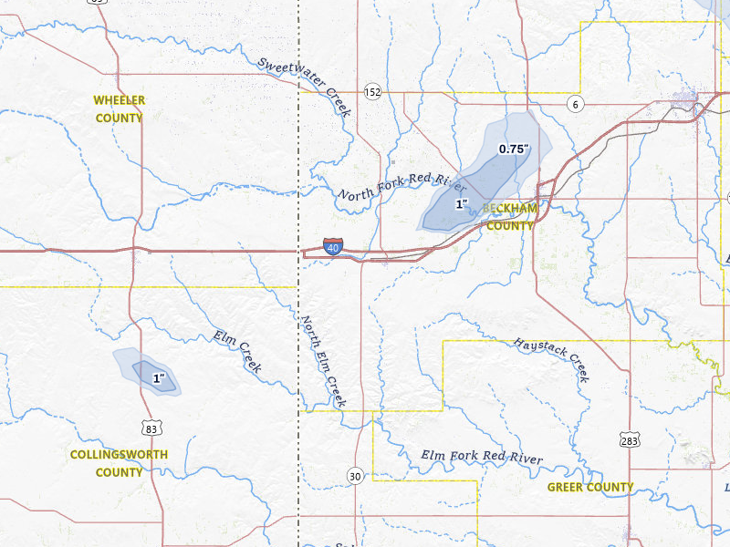 NEXRAD radar-signature map of the hail storm over Erick, OK on Jun 3, 2026