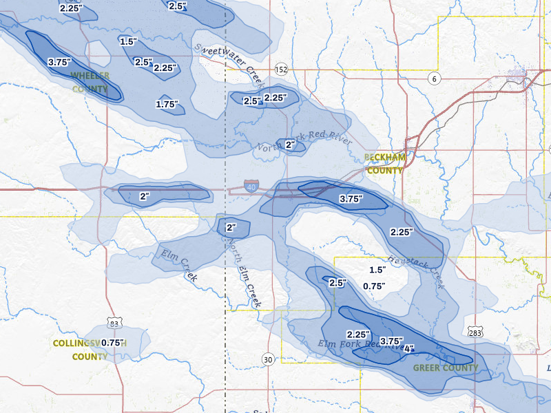 NEXRAD radar-signature map of the hail storm over Erick, OK on Jun 25, 2026