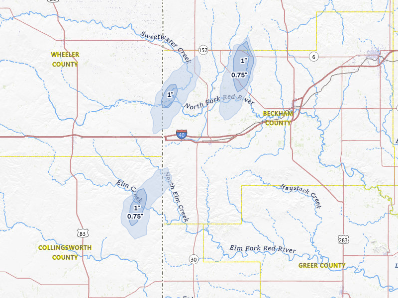 NEXRAD radar-signature map of the hail storm over Erick, OK on Jun 30, 2026