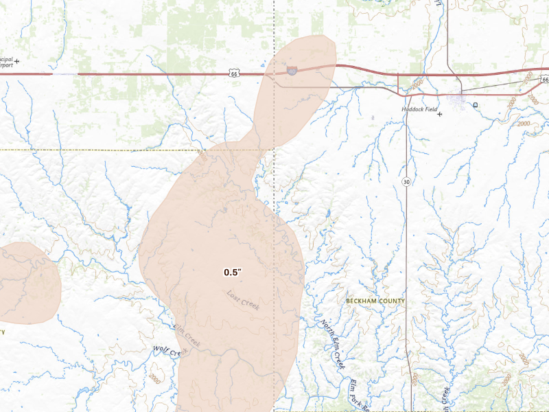 Radar-estimated hail-size map of the storm over Erick, OK