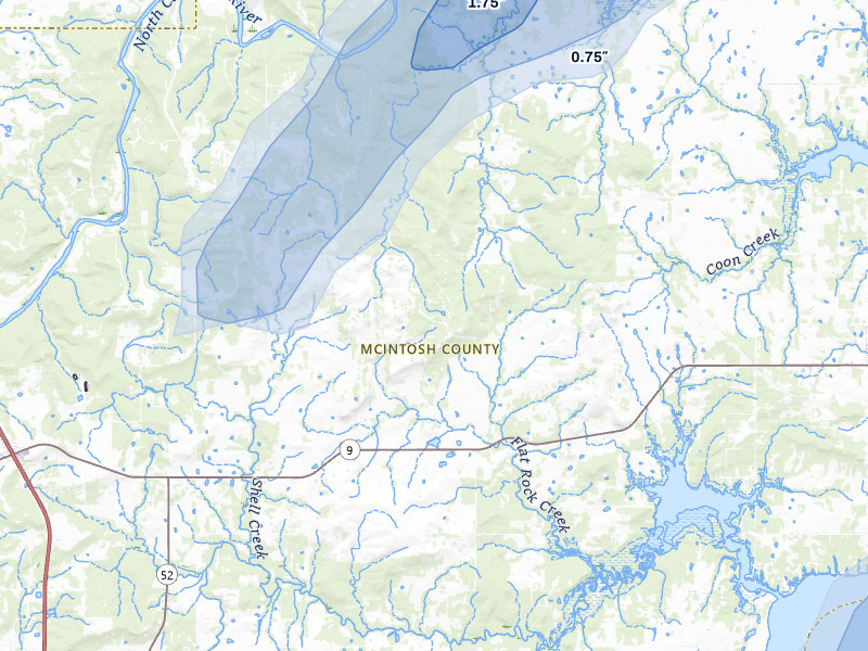 NEXRAD radar-signature map of the hail storm over Eufaula, OK on Mar 4, 2026