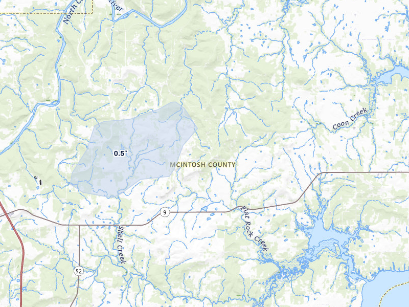 NEXRAD radar-signature map of the hail over Eufaula, OK