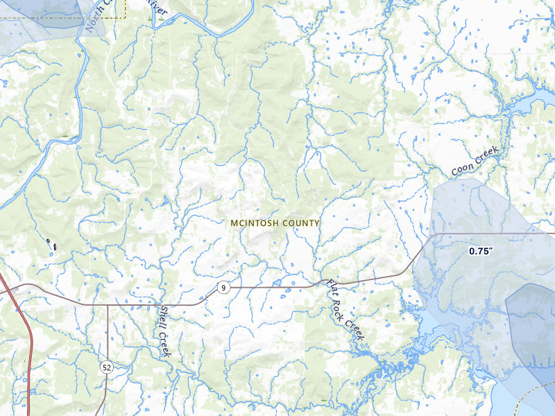 NEXRAD radar-signature map of the hail over Eufaula, OK
