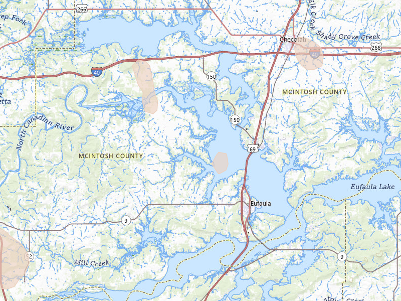 Radar-estimated hail-size map of the storm over Eufaula, OK on Aug 20, 2026