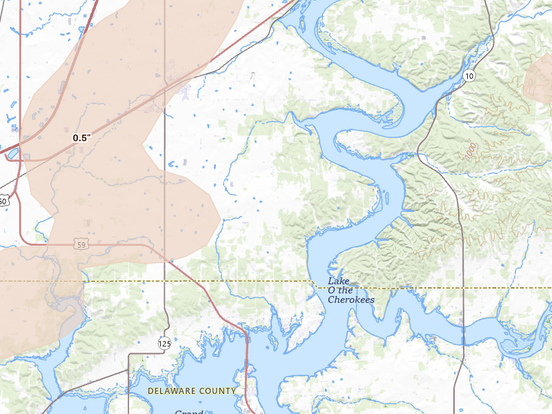 Radar-estimated hail-size map of the storm over Fairland, OK on Apr 3, 2026