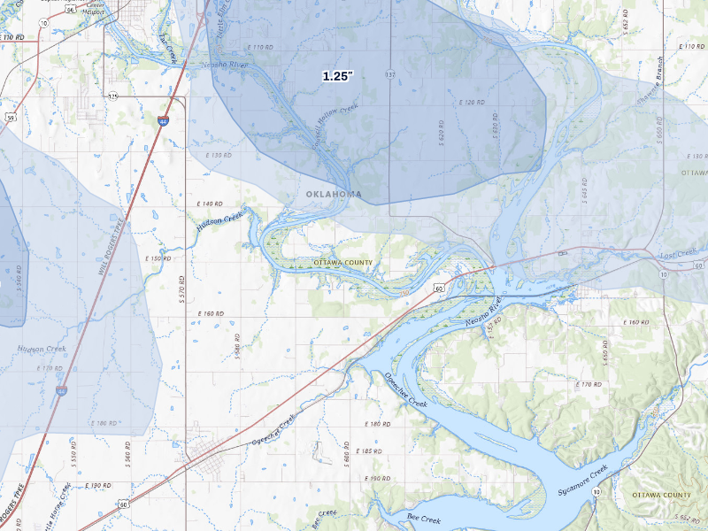 NEXRAD radar-signature map of the hail storm over Fairland, OK on Aug 6, 2026