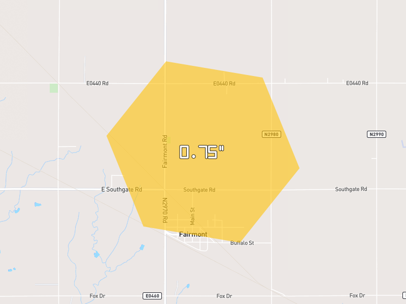 Hail map of Fairmont, OK on Jun 26, 2026, hail up to 0.75"