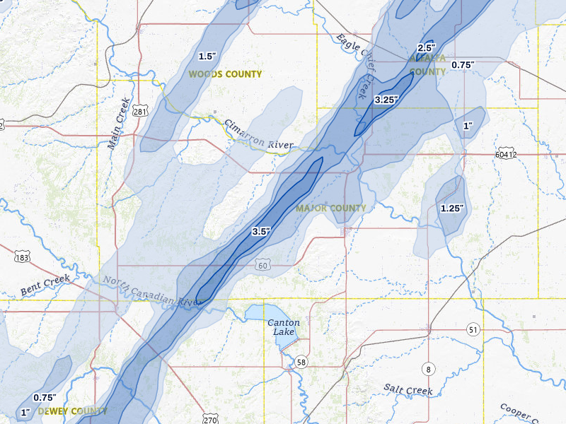 NEXRAD radar-signature map of the hail storm over Fairview, OK on Mar 5, 2026