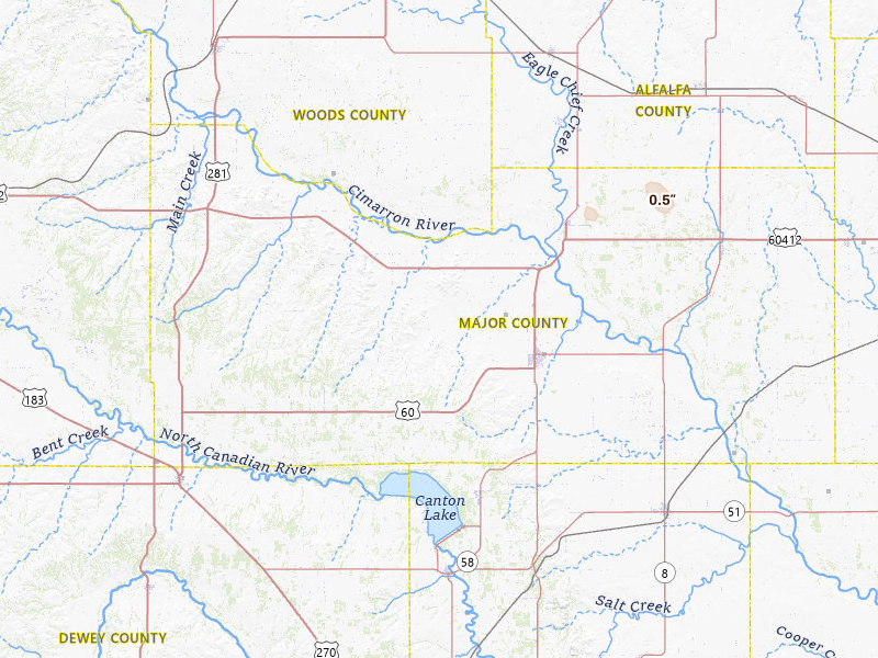 Radar-estimated hail-size map of the storm over Fairview, OK on Apr 26, 2026