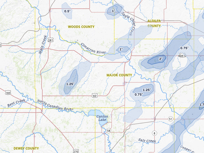 NEXRAD radar-signature map of the hail storm over Fairview, OK on May 29, 2026
