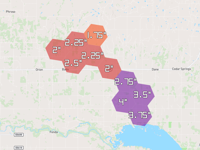 Hail map of Fairview, OK on Jun 1, 2026, hail up to 4"