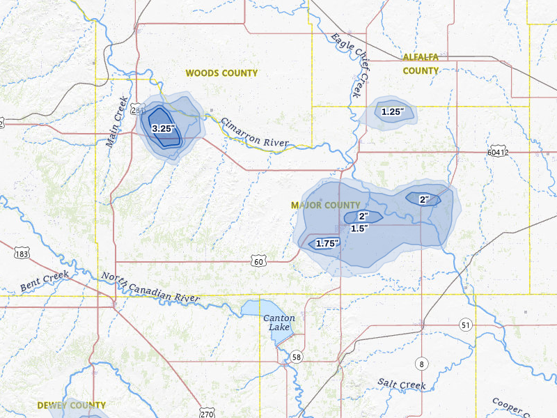 NEXRAD radar-signature map of the hail storm over Fairview, OK on Jun 5, 2026