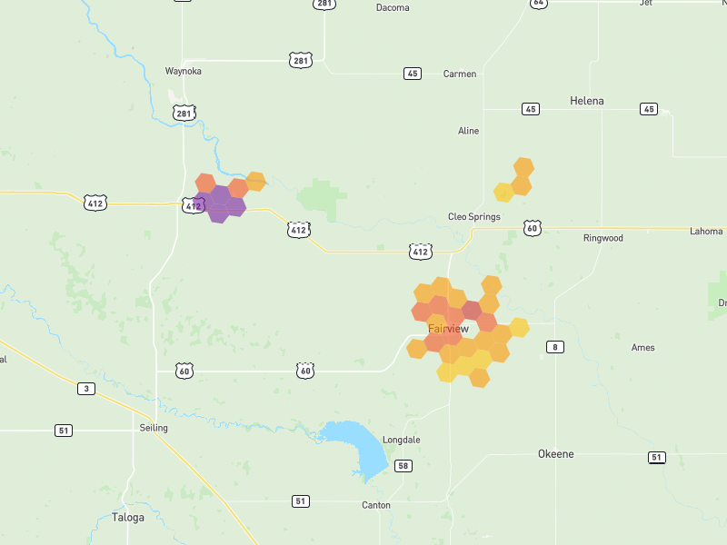 Hail map of Fairview, OK on Jun 5, 2026, hail up to 3.25"