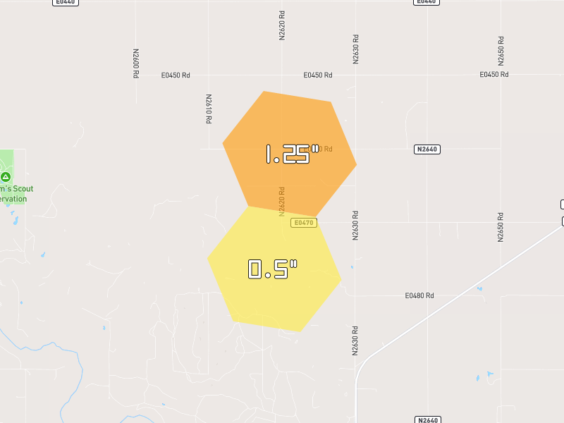 Hail map of Fairview, OK on Jun 26, 2026, hail up to 1.25"