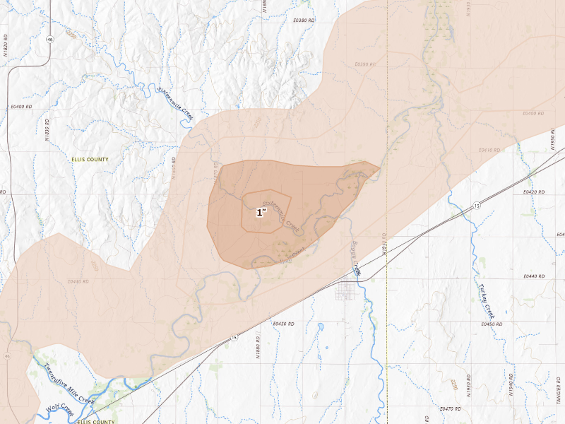 Radar-estimated hail-size map of the storm over Fargo, OK