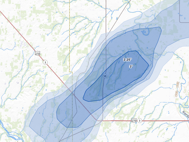 NEXRAD radar-signature map of the hail storm over Fay, OK on Apr 1, 2026