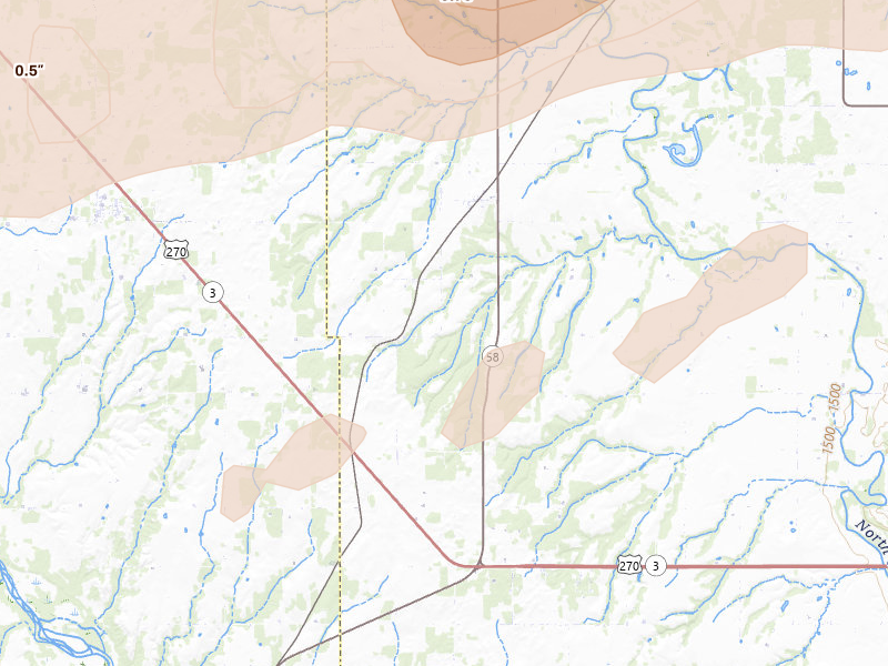 Radar-estimated hail-size map of the storm over Fay, OK on Apr 17, 2026