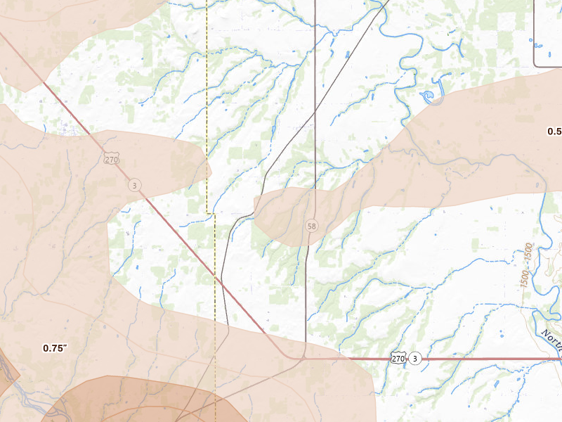 Radar-estimated hail-size map of the storm over Fay, OK on Jun 26, 2026