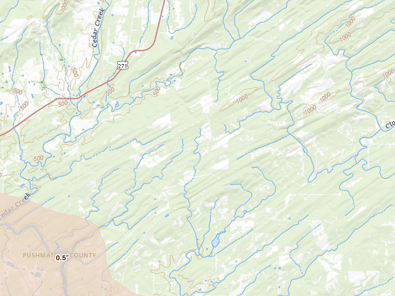 Radar-estimated hail-size map of the storm over Finley, OK on Apr 28, 2026