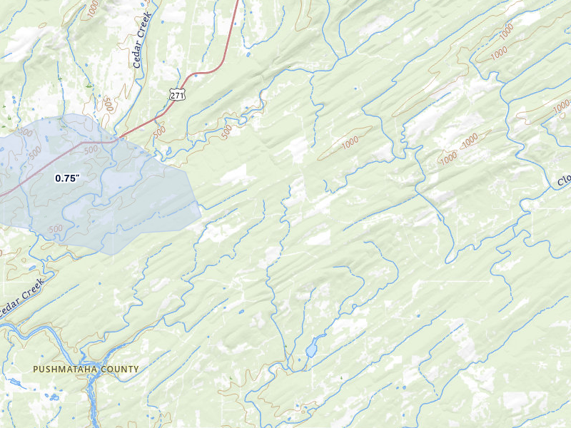 NEXRAD radar-signature map of the hail storm over Finley, OK on Apr 28, 2026