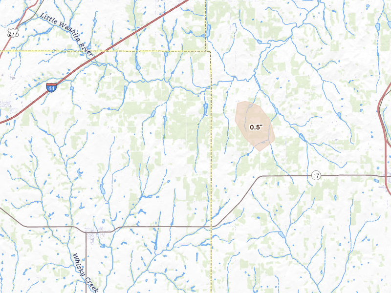 Radar-estimated hail-size map of the storm over Fletcher, OK on Apr 17, 2026