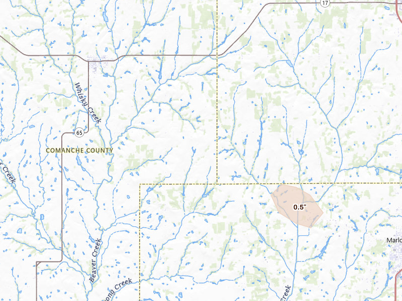 Radar-estimated hail-size map of the storm over Fletcher, OK on Apr 25, 2026