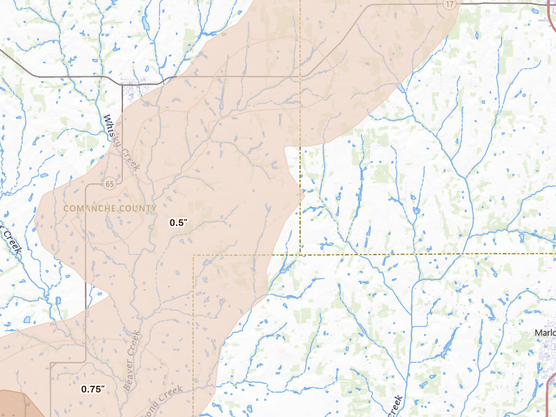 Radar-estimated hail-size map of the storm over Fletcher, OK on Apr 26, 2026