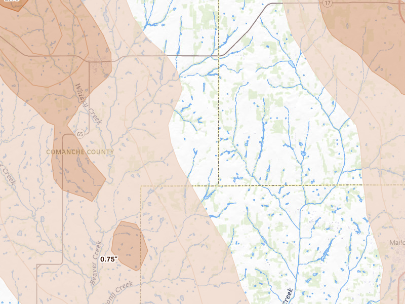 Radar-estimated hail-size map of the storm over Fletcher, OK on May 8, 2026