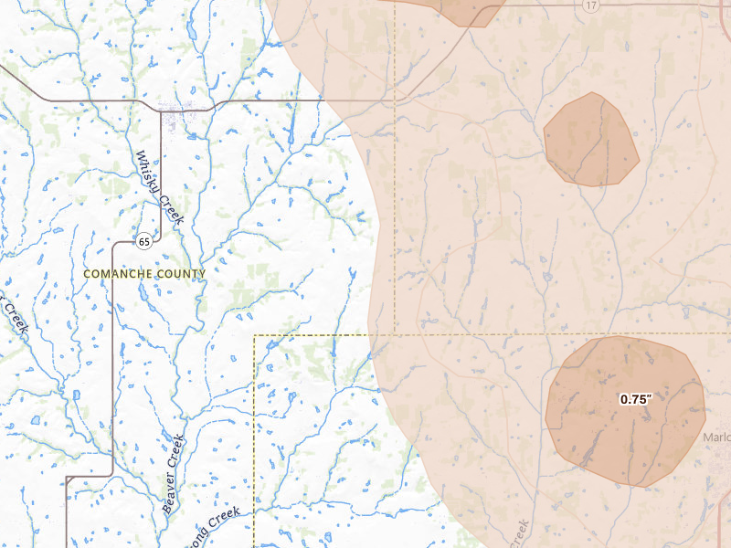 Radar-estimated hail-size map of the storm over Fletcher, OK
