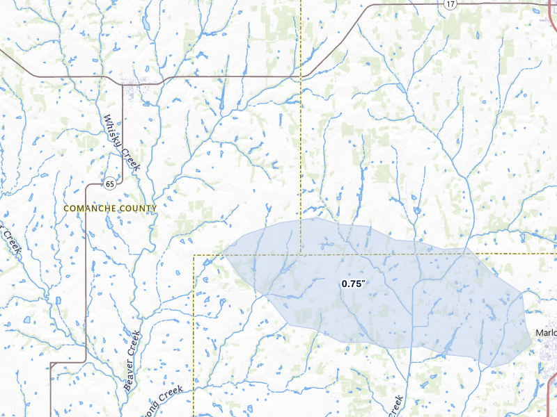 NEXRAD radar-signature map of the hail storm over Fletcher, OK on Jul 4, 2026
