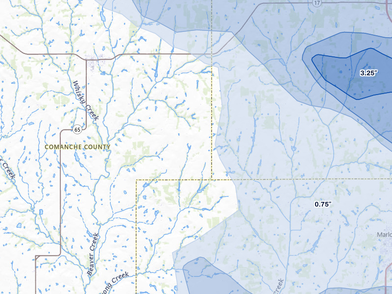 NEXRAD radar-signature map of the hail storm over Fletcher, OK on Jul 5, 2026