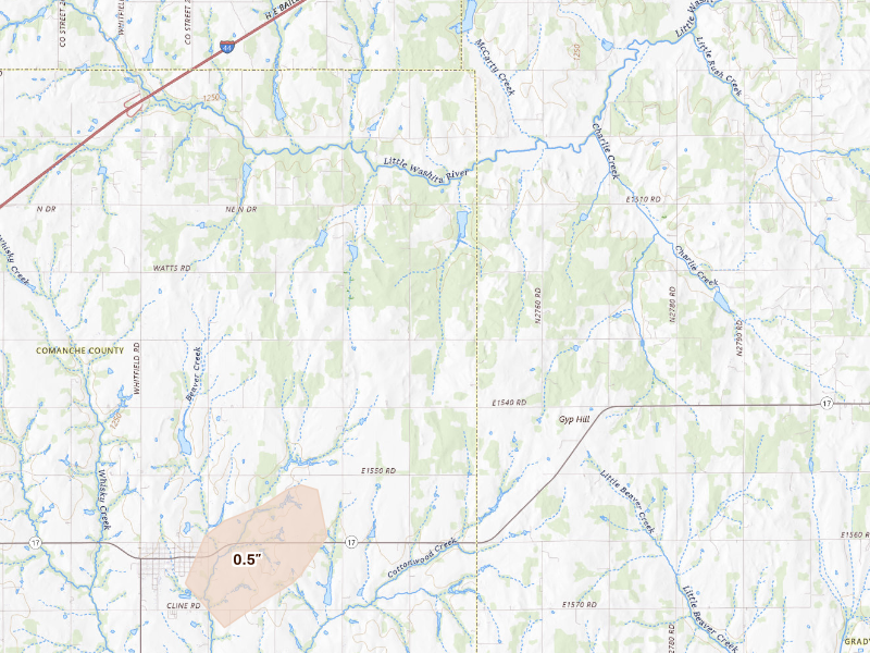 Radar-estimated hail-size map of the storm over Fletcher, OK