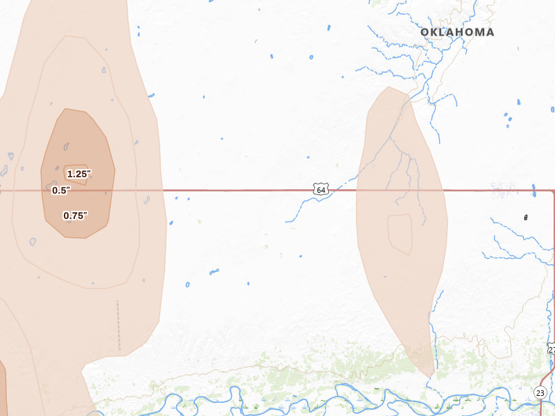 Radar-estimated hail-size map of the storm over Forgan, OK on Jun 3, 2026