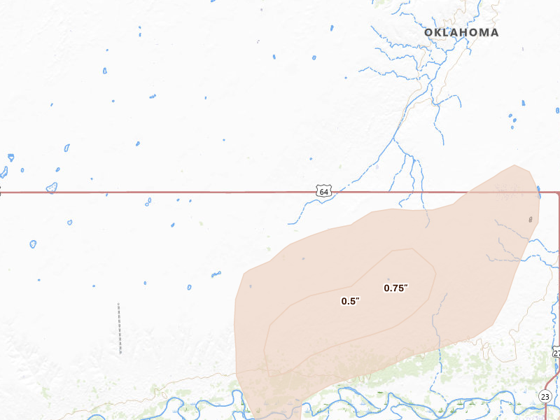 Radar-estimated hail-size map of the storm over Forgan, OK on Jul 23, 2026