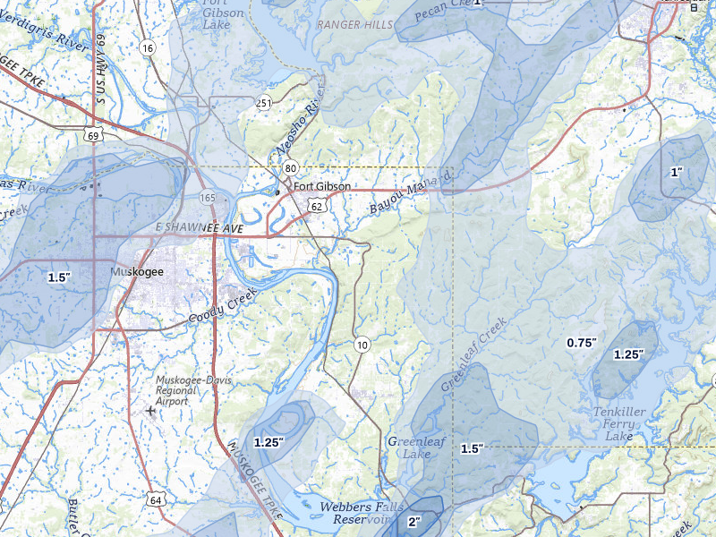 NEXRAD radar-signature map of the hail storm over Fort Gibson, OK on Mar 6, 2026