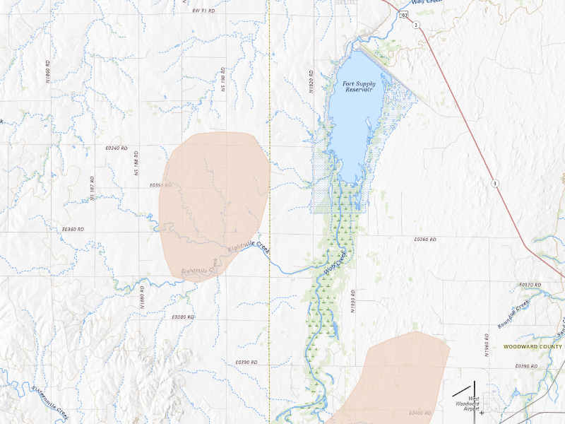 Radar-estimated hail-size map of the storm over Fort Supply, OK on Sep 12, 2026