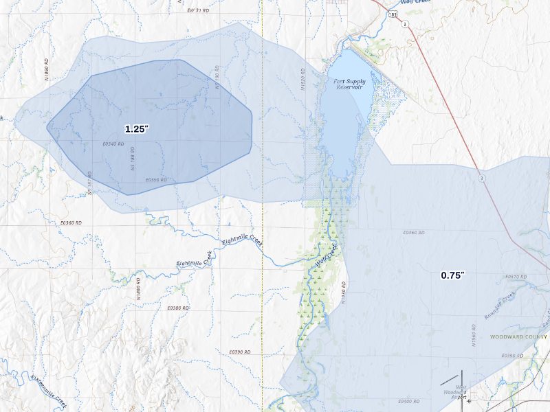 NEXRAD radar-signature map of the hail storm over Fort Supply, OK on Sep 12, 2026