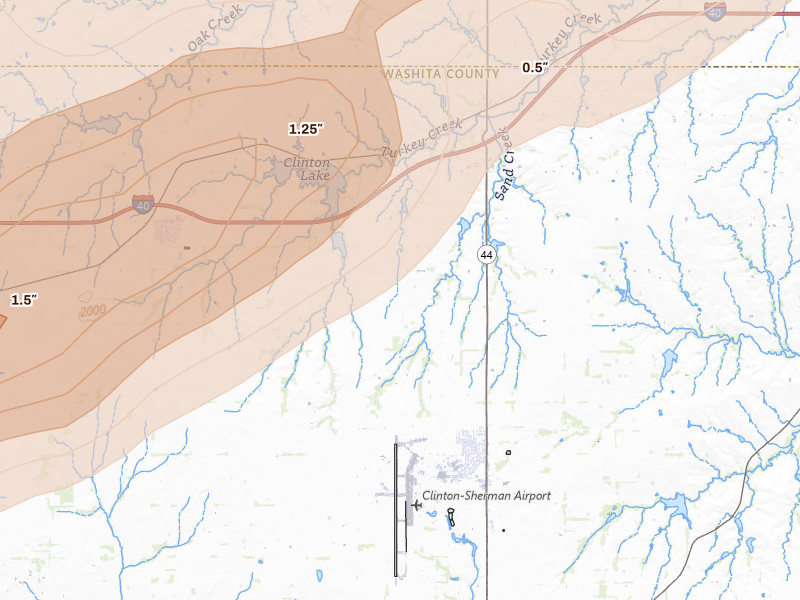 Radar-estimated hail-size map of the storm over Foss, OK on Apr 14, 2026