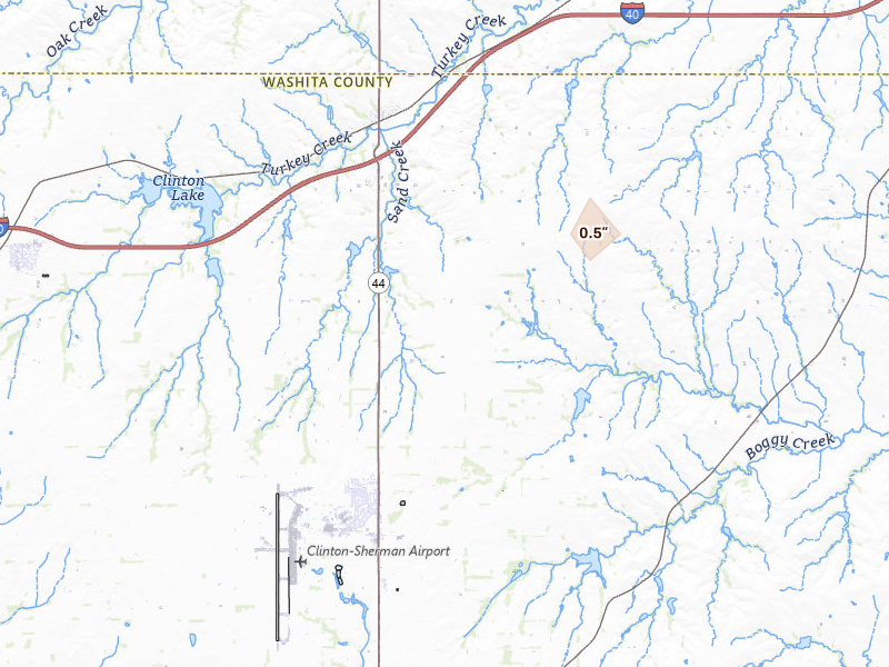 Radar-estimated hail-size map of the storm over Foss, OK on Apr 17, 2026